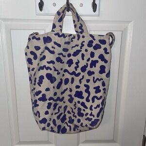Baggu Duck Bag Shopper Canvas Tote Leopard Print Purple White Machine Washable